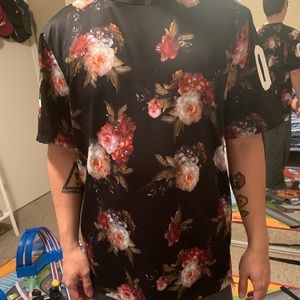 Jersey mesh longline floral tee